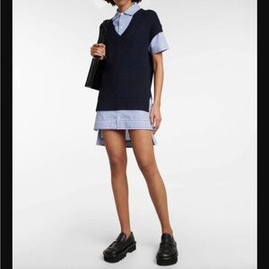 STAUD Bridget Dress Size Small. Navy Blue White Stripe